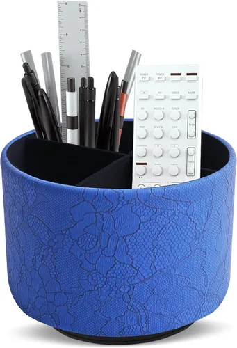 Organizador redondo de cuero para suministros de arte, soporte para control remoto, giro de 360 grados, soporte multifuncional para lápices, 4