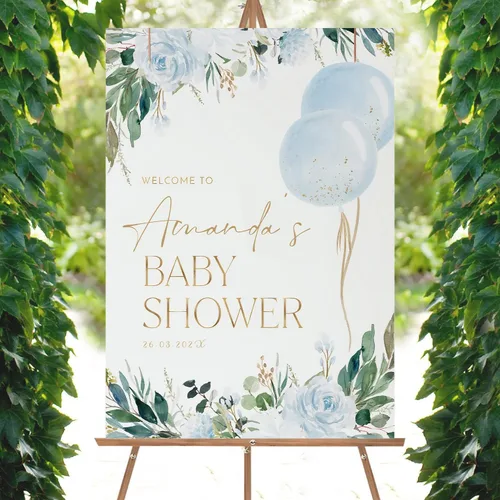 Miniatura 3 de Letrero de bienvenida personalizado para baby shower, letrero de bienvenida personalizado para bebé, letrero de bienvenida de globo azul, decoración