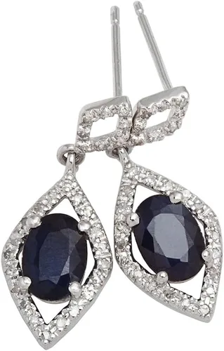 Miniatura 3 de Aretes ovalados de oro blanco de 10 k con zafiro y diamantes, Gema, Zafiro Diamante