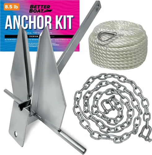 Miniatura 8 de Kit de anclaje para lancha pesada Fluke Anchor con cadena de anclaje y cuerda de anclaje para lancha para incluir anclajes de barco para barcos