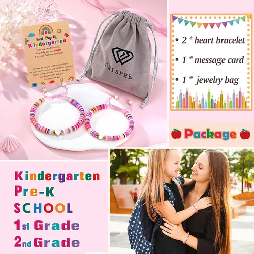 Miniatura 5 de ORISPRE First Day of KindergartenPre KSchool Mother Daughter Bracelets Matching Heart Wish Bracelet Set for 2 Gifts