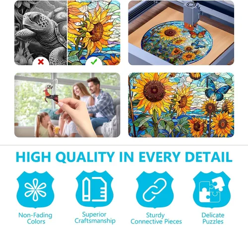 Miniatura 3 de Rompecabezas de madera para adultos, rompecabezas de madera de girasol de cristal, rompecabezas de madera de forma única para adultos, rompecabezas