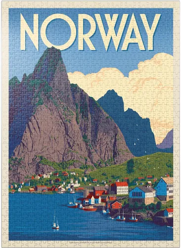 Miniatura 9 de MyPuzzle Norway: The Land of Fjords, póster vintage, rompecabezas prémium de 100 piezas para adultos