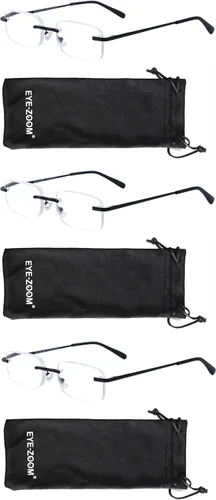 Paquete de 3 gafas de lectura clásicas rectangulares con marco de metal sin montura para hombres y mujeres