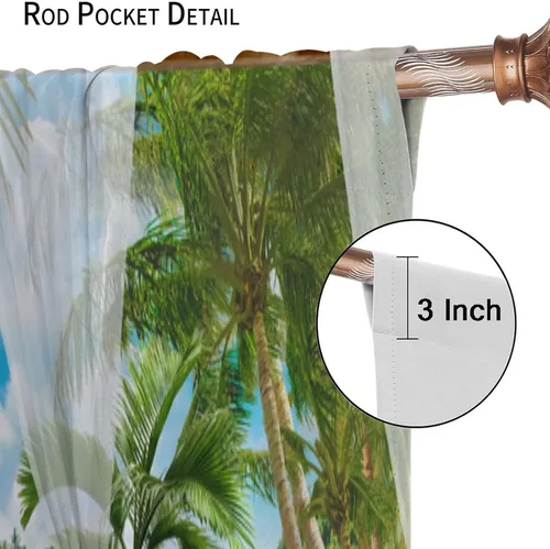 Miniatura 6 de Cortinas de paisaje, ventana tropical con vista al mar, océano, playa, barco, cortinas con estampado de palmeras para dormitorio, sala de estar, Mar