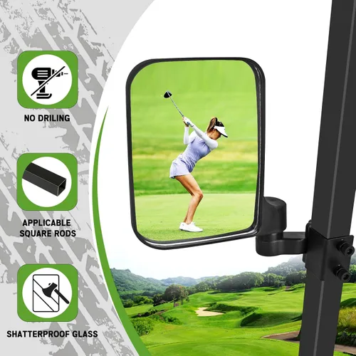 Miniatura 2 de UNIGT Espejos laterales para carrito de golf compatibles con Club Car EZ-GO Yamaha y otros, sin necesidad de perforación, montaje universal