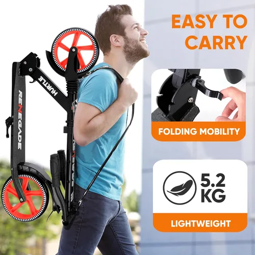 Miniatura 5 de Hurtle Renegade Kick Scooter for Kids, Teenagers & Adults - 2-Wheel Folding Scooter with Adjustable T-Bar Handlebar - Alloy Anti-Slip Deck