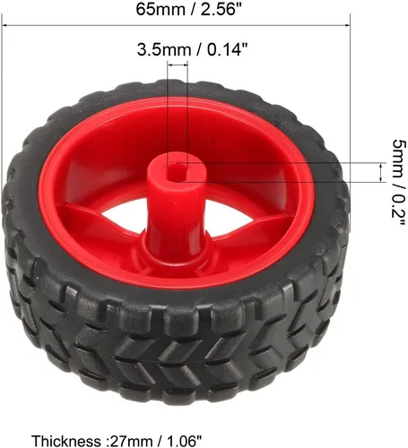 Miniatura 3 de uxcell Neumáticos de rueda RC de goma de 2.559 in Robots modelo DIY 2pcs, rojo y negro