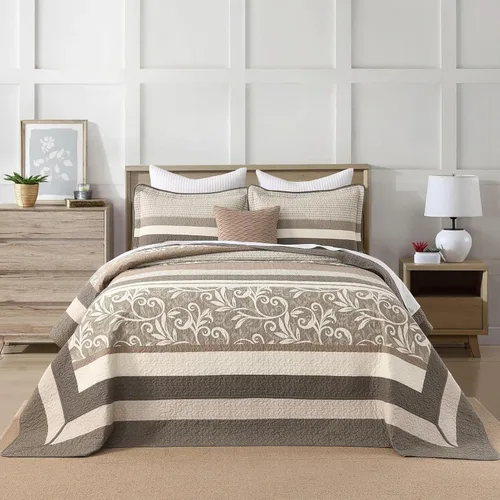 Miniatura 2 de Colchas ligeras tamaño King de 120x120, colcha de microfibra extra grande 100% algodón, colcha reversible con patrón botánico a rayas, juego de ropa