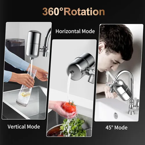 Miniatura 7 de WINGSOL Filtro de agua de acero inoxidable para grifo de fregadero, NSF/ANSI 42 y 53, purificador de grifo giratorio de 360°, reduce los metales