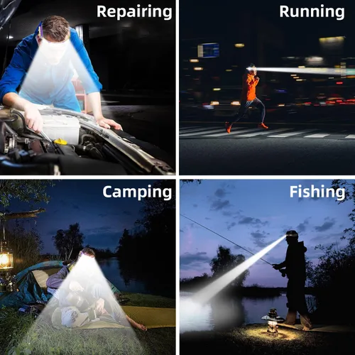 Miniatura 6 de Linterna frontal LED, lámpara frontal recargable por USB, haz ancho de 230°, con sensor de movimiento, linterna impermeable súper brillante