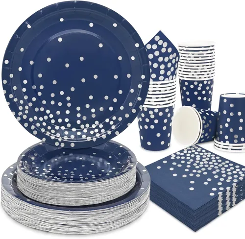 Miniatura 15 de Juego de 350 platos de papel floral, platos desechables con borde dorado para 50 invitados, suministros de fiesta para adultos, jardín, fiesta