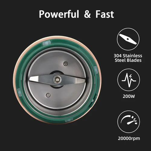 Miniatura 4 de Molinillo de Café Eléctrico para Granos, Especias, Hierbas, Granos y Frutos Secos, Cuchillas de Acero Inoxidable, 2.8 oz, Verde