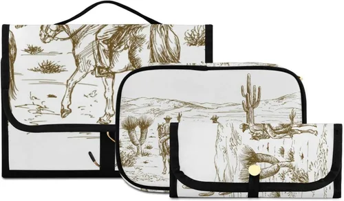 Miniatura 10 de Western Desert Cowboys - Neceser de viaje para cosméticos y brochas de maquillaje, organizador de accesorios resistentes al agua para mujer, 3 A1