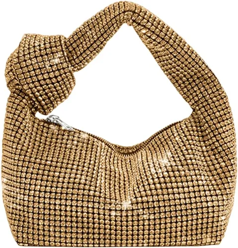 UMREN Bolso de mano anudado con purpurina completa para mujer, con diamantes de imitación de cristal, bolso cruzado de noche con diamantes de
