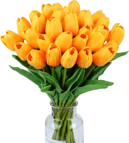 Miniatura 12 de SITUMEIZI 15 piezas de flores blancas artificiales, tulipanes artificiales de poliuretano de 14 pulgadas a granel para el hogar, cocina, Pascua