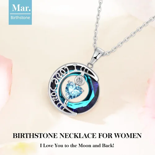 Miniatura 9 de Collares de cristal para mujer, regalos para aniversario de esposa, regalos de cumpleaños para mujeres, collar de zafiro azul con la frase "I Love
