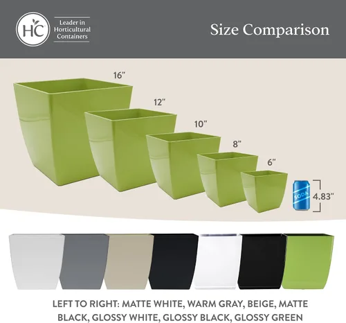 Miniatura 6 de The HC Companies Aria Maceta cuadrada de riego automático con drenaje, macetas para plantas de exterior y plantas de interior, macetas de plástico