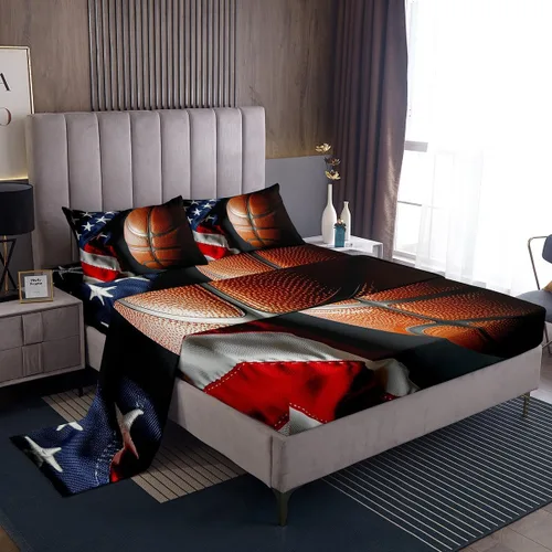 Miniatura 16 de Manfei Juego de sábanas de baloncesto para niños, tamaño individual, juego de ropa de cama temática deportiva para decoración de habitación de niños