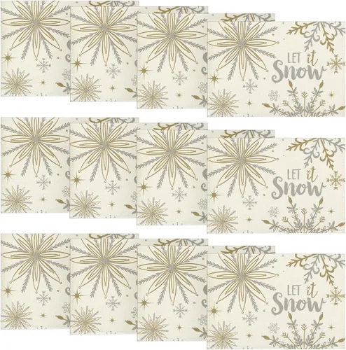 Miniatura 12 de Artoid Mode Juego de 4 manteles individuales de mesa con diseño de copo de nieve beige Let It Snow de invierno, 12 x 18 pulgadas, manteles de mesa