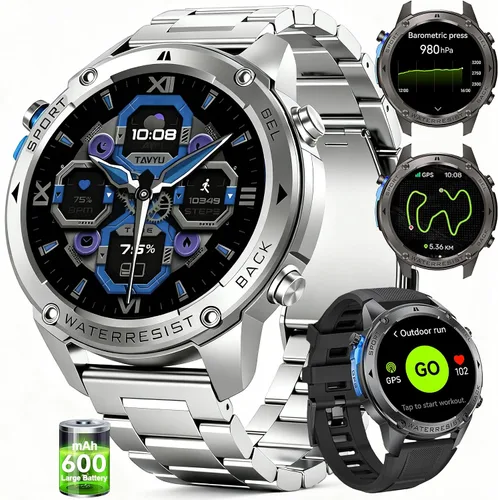Miniatura 10 de Reloj inteligente con GPS para hombre, reloj inteligente militar resistente, brújula, resistente al agua hasta 164.0 ft, batería grande de 500 mAh