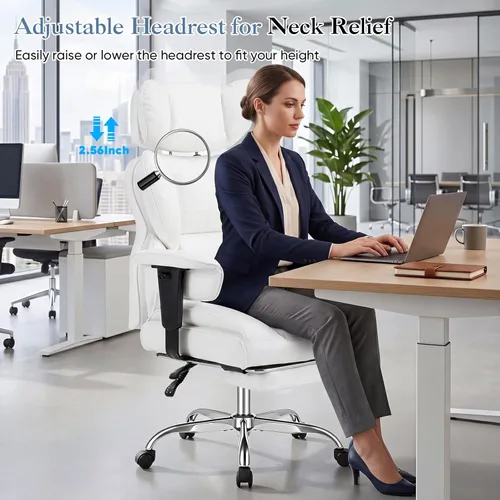 Miniatura 5 de DUMOS Silla de escritorio grande y alta para oficina en casa, silla de computadora para juegos, silla ergonómica ejecutiva con reposapiés, respaldo