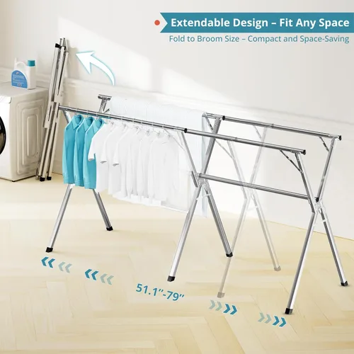 Miniatura 2 de JAUREE Estante de secado de ropa de 79 pulgadas, estante de secado plegable para interiores y exteriores, estante de lavandería de acero inoxidable