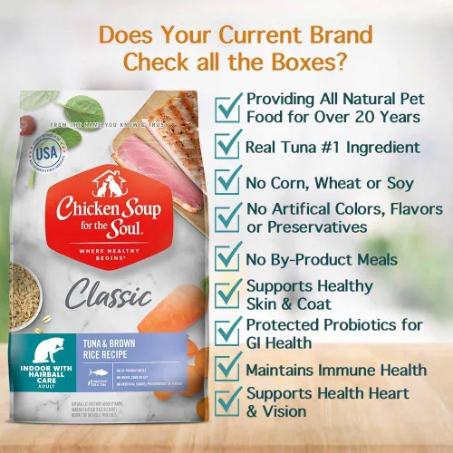Miniatura 2 de Chicken Soup for Soul Pet Food Indoor Cat - Atún y arroz integral, bolsa de 4.5 libras, para todas las etapas de la vida, comida seca para gatos