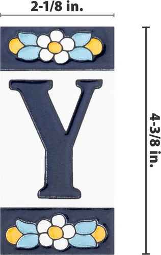 Miniatura 4 de Sevillano Flora Address Letters Y 2-1/8" x 4-3/8" - Azulejo de pared de cerámica
