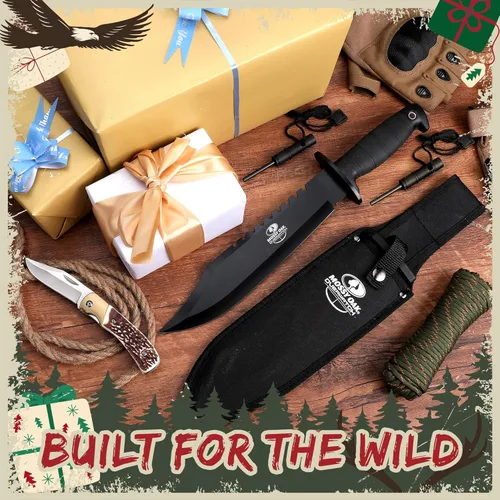 Miniatura 2 de MOSSY OAK Cuchillo Bowie de supervivencia de 15 pulgadas y cuchillo de bolsillo plegable, cuchillo de caza de hoja fija con funda, sacapuntas