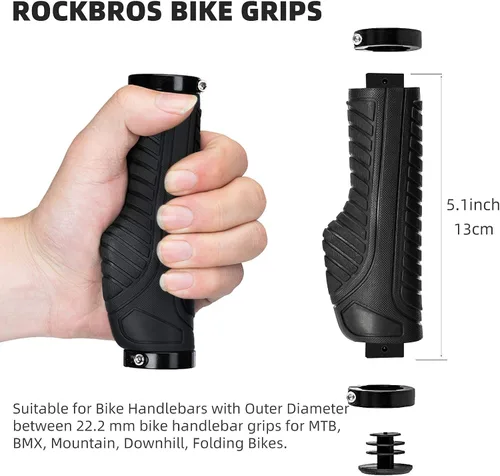 Miniatura 6 de ROCKBROS Empuñaduras de bicicleta de montaña, empuñaduras para manillar de bicicleta, doble abrazadera de aluminio para MTB BMX, extremos de barra