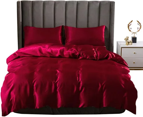 Miniatura 10 de Juego de funda de edredón de seda champán, tamaño Queen, juego de funda de edredón de satén similar a la seda, decoración de color sólido