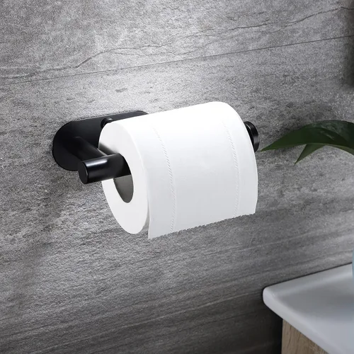 Miniatura 4 de YIGII Soporte de papel higiénico adhesivo – Soporte autoadhesivo para papel higiénico negro, soporte de pared para baño y cocina, acero inoxidable