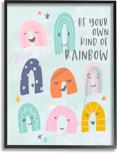 Miniatura 10 de Stupell Industries Be Your Own Rainbow Phrase - Ilustración lúdica para niños, diseñada por Anna Quach, arte de pared enmarcado blanco, 11 x 14