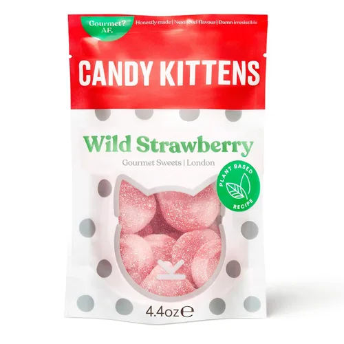 Candy Kittens Caramelo a base de plantas de fresa silvestre, sin aceite de palma, sin colores artificiales ni edulcorantes, caramelo natural con