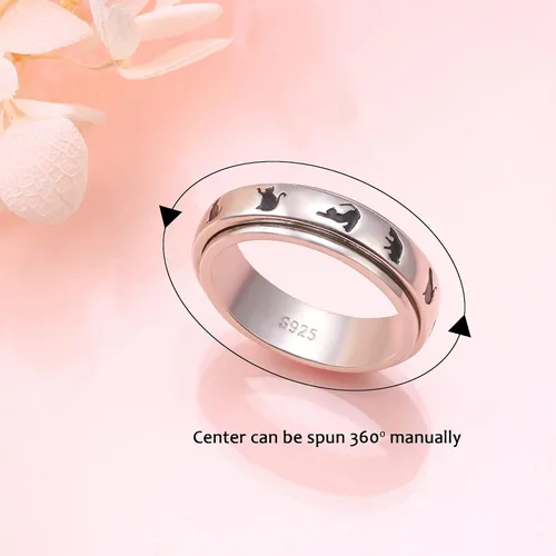 Miniatura 3 de DAOCHONG Anillos giratorios de plata esterlina S925 para aliviar la ansiedad, el aburrimiento, TDAH, autismo, para mujeres