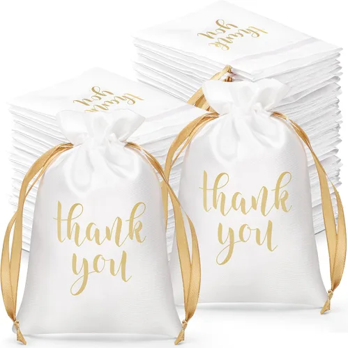 Miniatura 16 de Roowest 100 bolsas de regalo de satén con cordón de agradecimiento para joyas, bolsas de dulces para boda, despedida de soltera, baby shower, bolsa