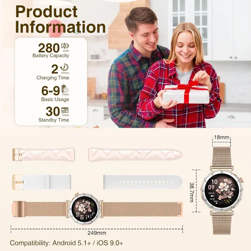 Miniatura 3 de Smart Watches for Women (Answer/Make Calls),1.19" AMOLED Slim Smartwatch with Heart Rate/Sleep Monitor,120+ Sport Modes Fitness Tracker with Rose