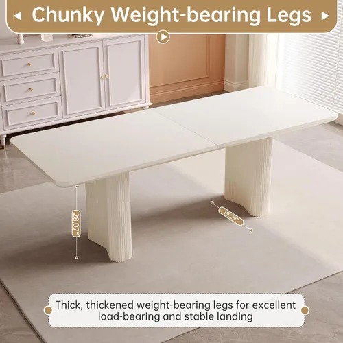 Miniatura 3 de Mesa de comedor rectangular de 78.97 pulgadas, mesa de cocina moderna con patas onduladas, mesa de comedor para el hogar para cocina, bar, Blanco