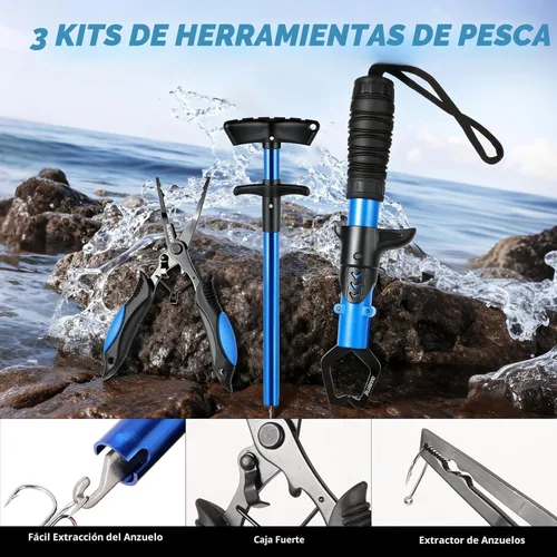 Miniatura 6 de PLUSINNO Mochila de pesca con combinaciones de caña de pescar y carrete, cajas de aparejos, mochila de aparejos impermeable para equipo de pesca