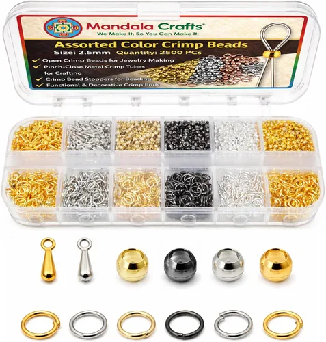 Miniatura 7 de Mandala Crafts Cuentas engarzadas para joyería – 3000 piezas de 0.059 in 0.079 in 0.079 in 0.098 in tono dorado tubos crimpadores – topes de cuentas