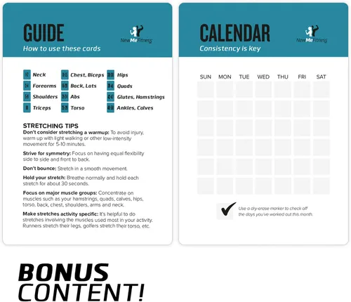Miniatura 7 de NewMe Fitness Tarjetas de entrenamiento de estiramiento, baraja de instrucciones de entrenamiento para mujeres y hombres, guía de fitness