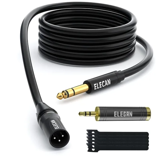 Miniatura 14 de Elecan Cable Auxiliar TRS Macho a XLR Macho de 3.5mm (1/8 Pulgada) de 4 Pies, Cable de Micrófono Estéreo Blindado Profesional Balanceado, Chapado