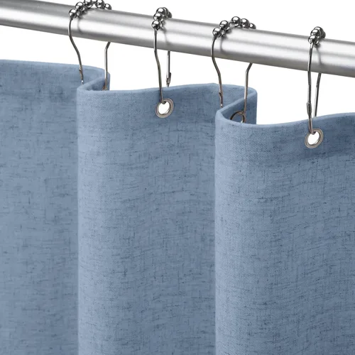 Miniatura 25 de Cortina de ducha de lino negro, cortinas de ducha de tela bohemia para baño, juego de forro de tela natural de algodón, 72 pulgadas de ancho x 72