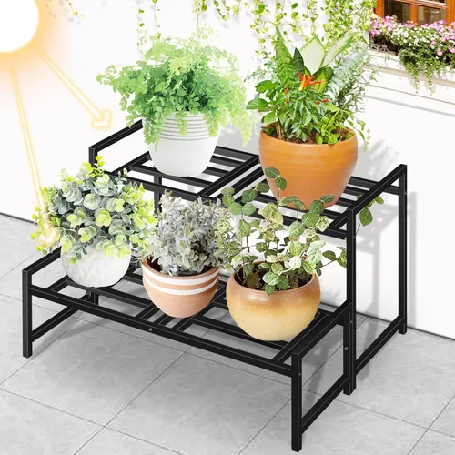 Miniatura 2 de Lilybud- lily Soporte para plantas para interiores y exteriores, soportes de hierro forjado de 2 niveles, estante de metal apilable para plantas
