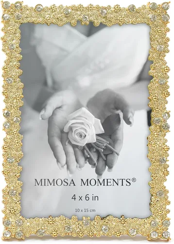 Marco de fotos de 4 x 6 pulgadas con diamantes de imitación, marco de fotos decorativo para boda, aniversario, Navidad, regalo de novia, exhibición