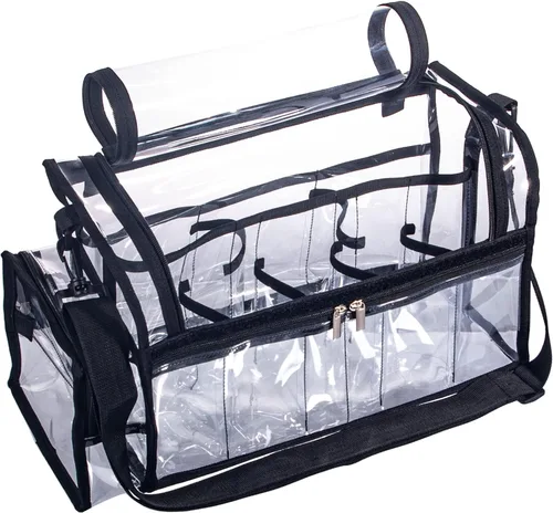 Bolsa grande profesional independiente transparente de PVC para artista de maquillaje con organizador de brochas, kits de maquillaje, bolsa de viaje