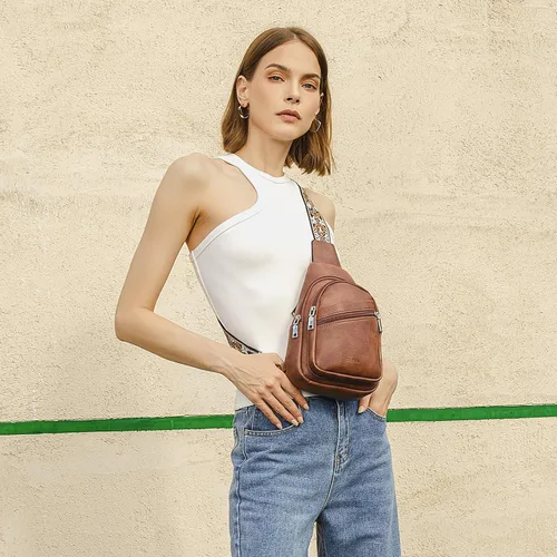 Miniatura 2 de Telena Bolso bandolera para mujer, bolso cruzado para mujer, cangurera de cuero vegano con correa ajustable