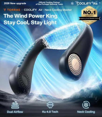 Miniatura 2 de TORRAS COOLiFY Air 2026 Ventilador de cuello mejorado de aire acondicionado, doble flujo de aire profesional, ventilador portátil ultraligero Negro