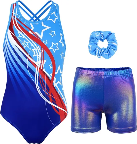 Miniatura 68 de MODAFANS Leotardos de gimnasia para niñas brillantes para bailar ballet, pantalones cortos con espalda cruzada